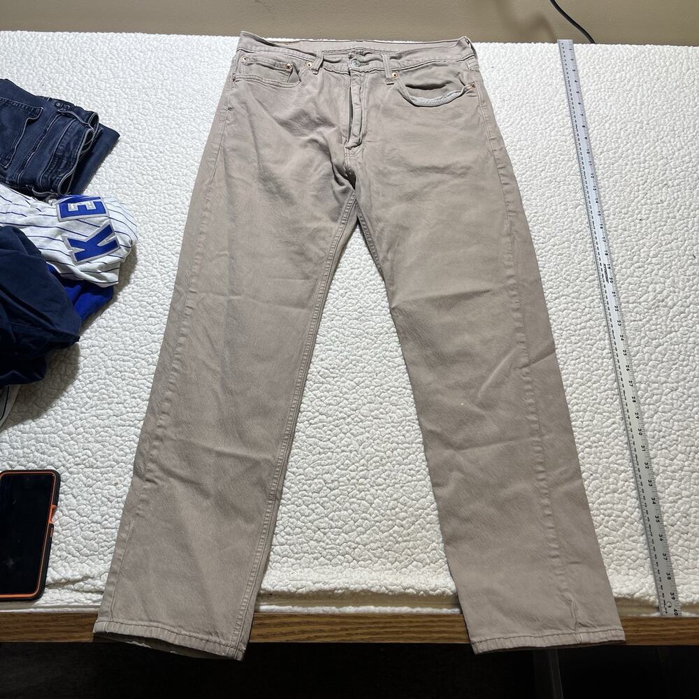Levi's 505 Jeans Men's 36x32 Khaki Beige Regular Straight Fit Cotton Denim